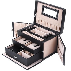 Songmics Black Leather Jewelry Box
